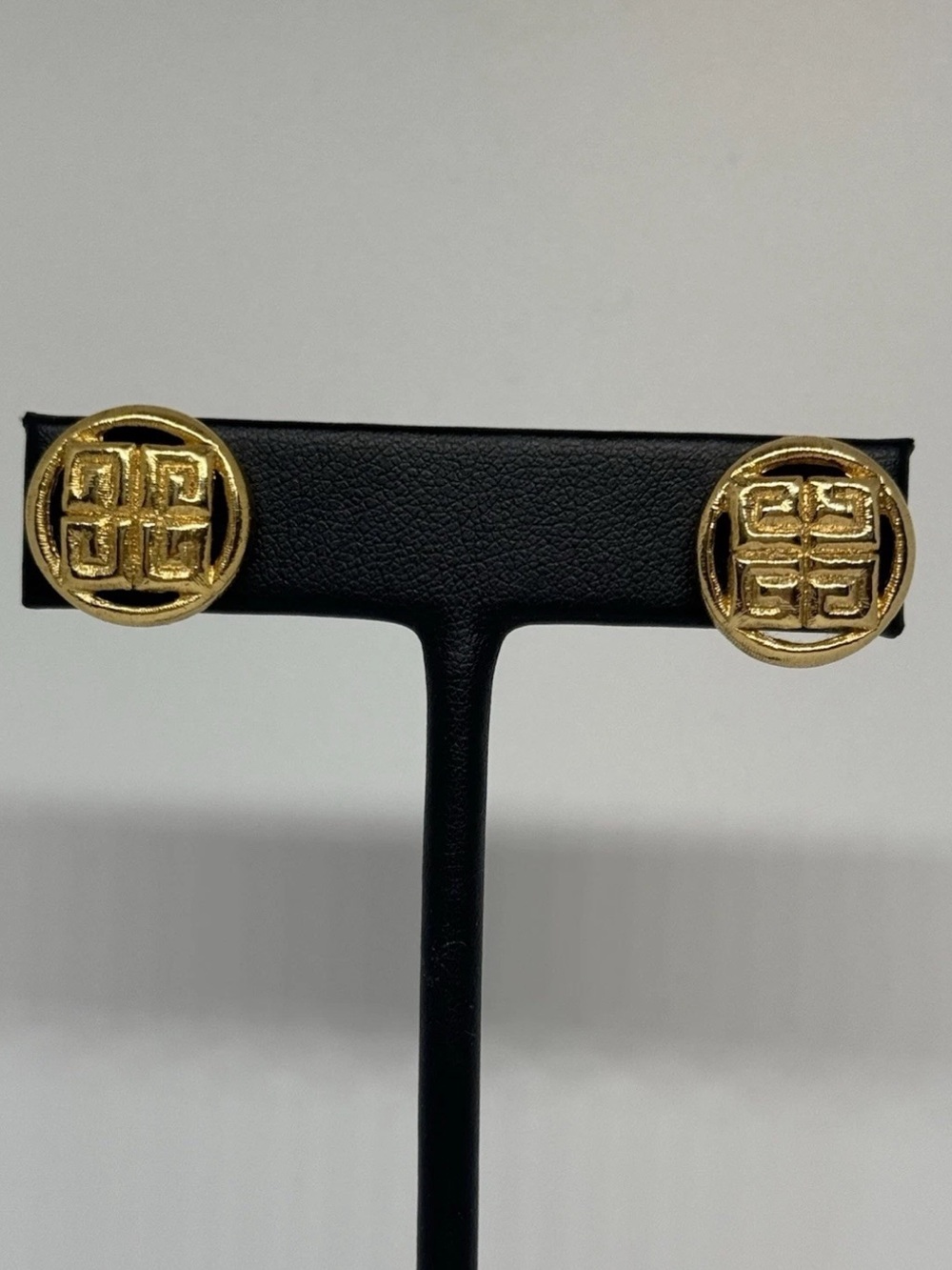 Vintage Givenchy 4G Logo Earrings Gold Tone Pierced Studs Signed